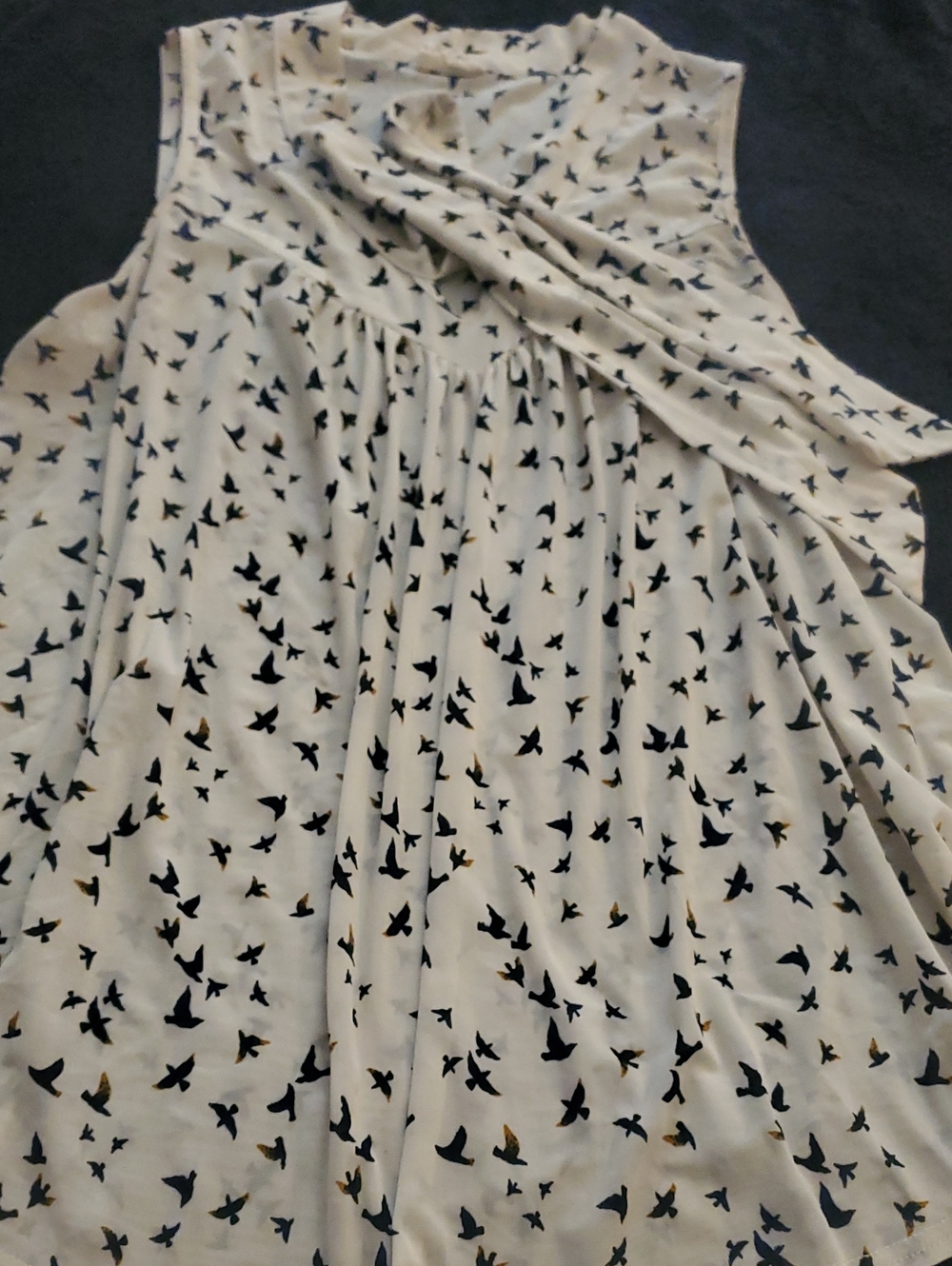 Ivory Sleeveless Dress with Bird Print